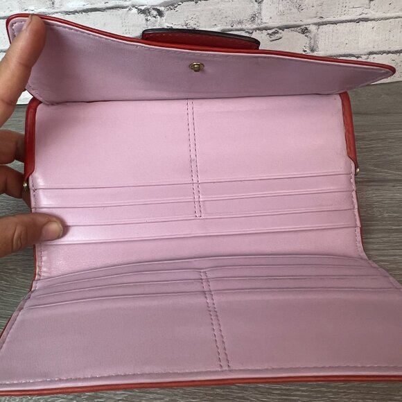 Coach red leather Kisslock  trifold checkbook wallet. - Picture 8 of 9
